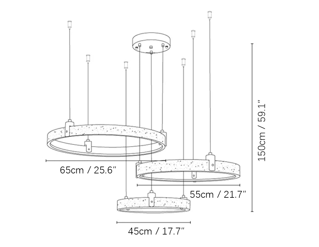 Lampadario rotondo in travertino con orbita celeste