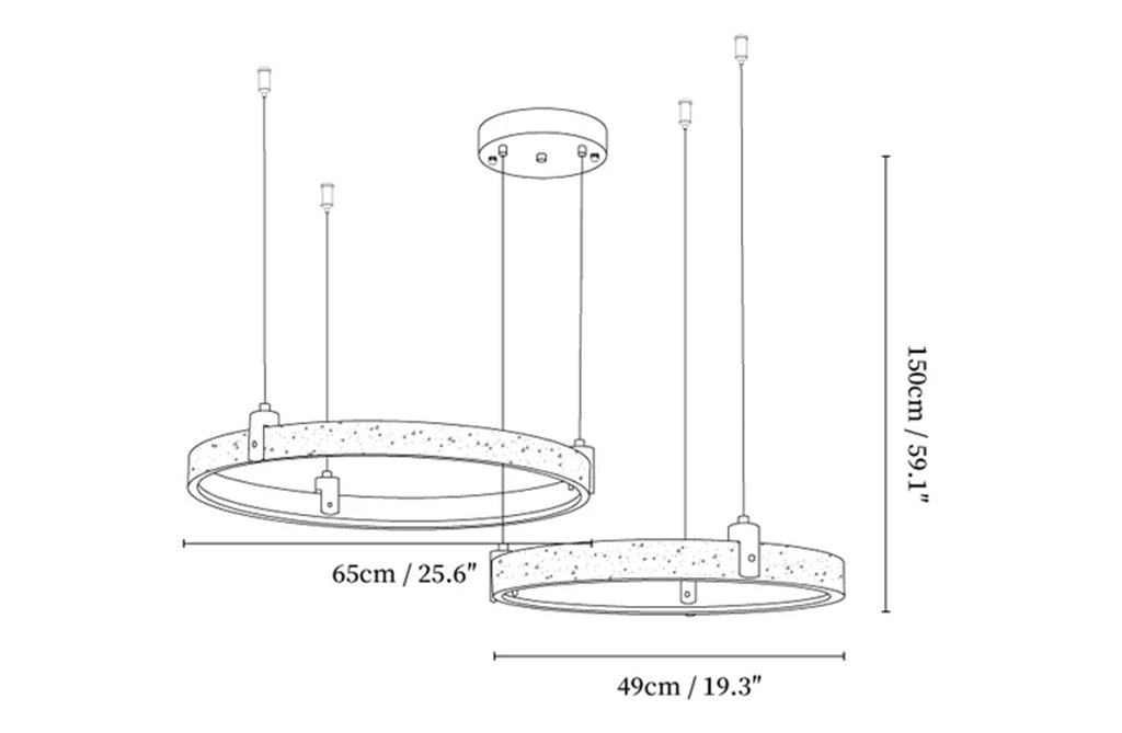 Lampadario rotondo in travertino con orbita celeste