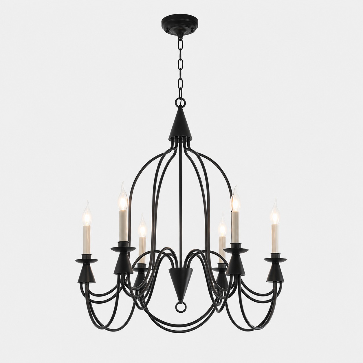 Black six-light vintage iron candle chandelier